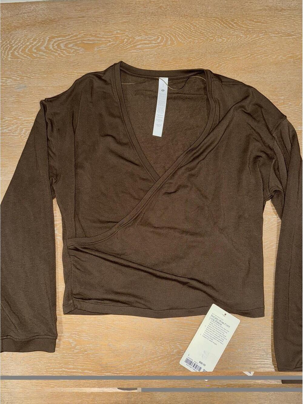 lululemon Be Calm Wrap-Front Top Long Sleeve Sz LARGE Walnut Crunch NWT